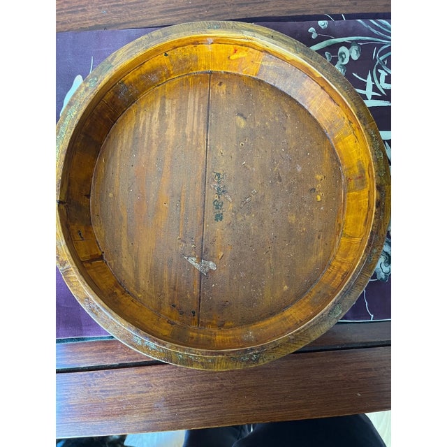 Antique Chinese Wood Rice Barrel & Double Happiness Stand - 19th C. Qing - 18" For Sale - Image 13 of 15