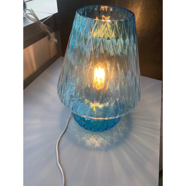 Murano-Style Light-Blue Glass Lamp Featuring “Ballotton” Design For Sale - Image 9 of 9