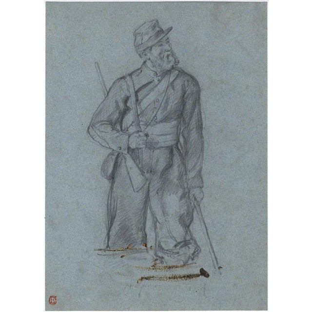 An original late 19th-century graphite drawing, Ernest Crofts RA, Royal Sapper & Miners Soldier Crimea.A sensitive...