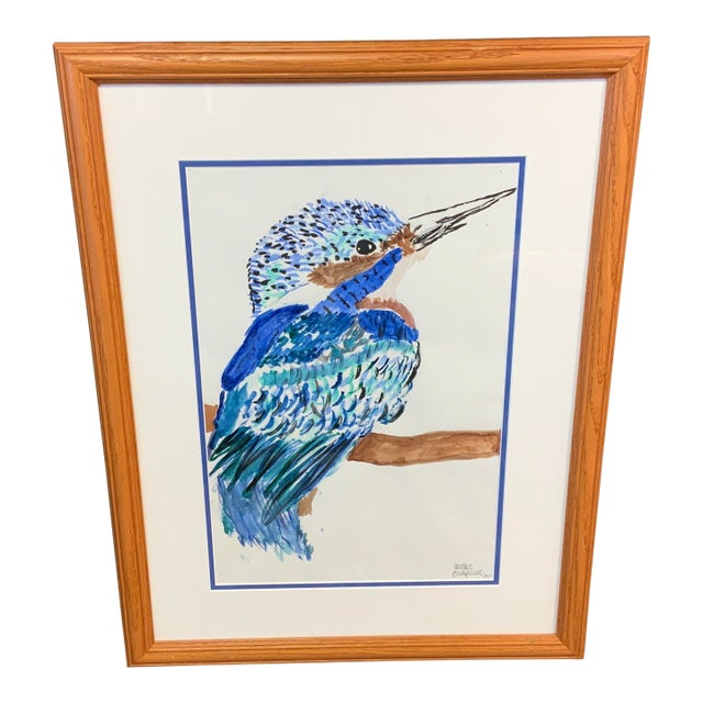 Late 20th Century Contemporary Watercolor of a Kingfisher For Sale