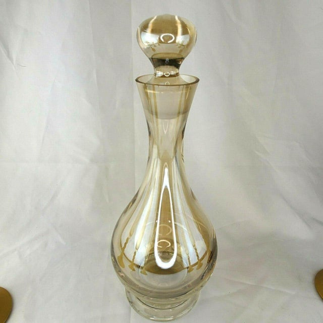 Late 20th Century Bombay Glass Decanter Set 6 Glasses Gold Frosted Stems Made in Poland For Sale - Image 4 of 13