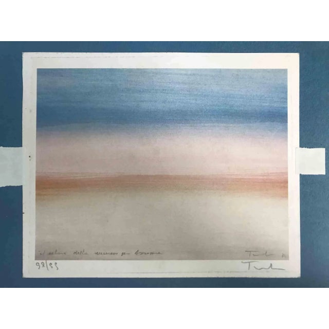 Abstract Composition is original lithograph realized in 1981 by an unknown artist, mounted on a blue cardboard...