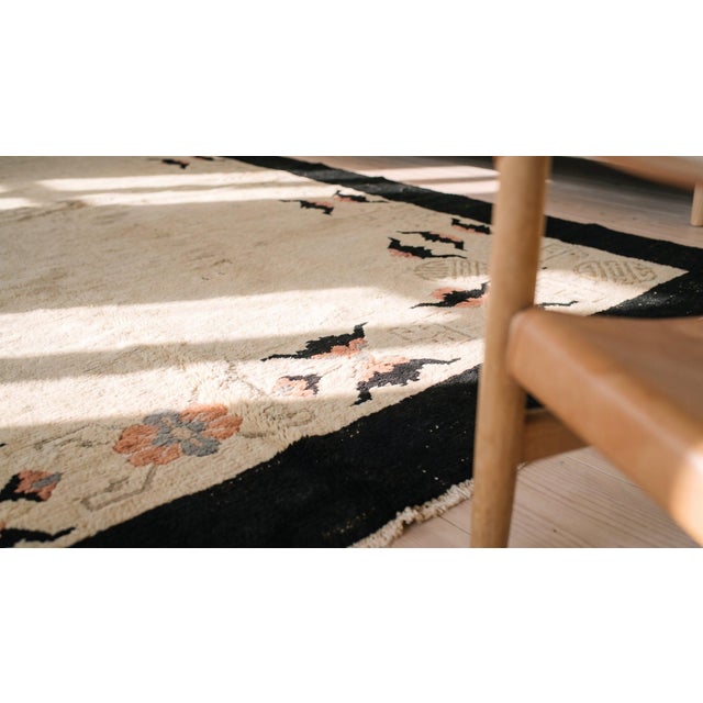 Ivory Attractive Ivory Background & Black Border Allover-Trellis Pattern Chinese Peking Rug For Sale - Image 8 of 8