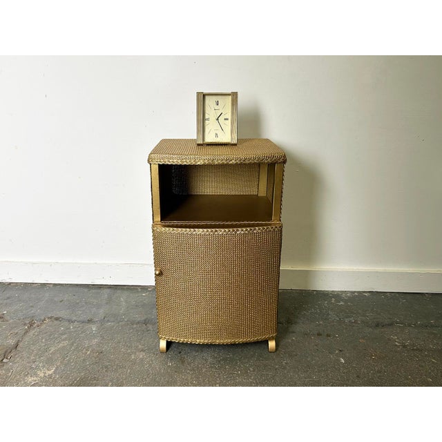 Wood Vintage Bedside Cabinet in Champagne Gold Woven Fibre from Lloyd Loom, 1940s For Sale - Image 7 of 11