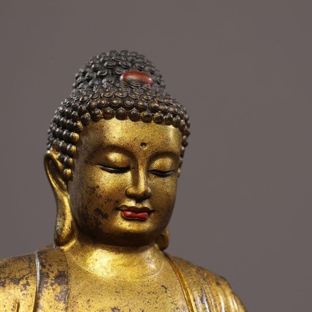 Metal Vintage Gilt Bronze Seated Shakyamuni Buddha Statue With Meditation Mudra For Sale - Image 7 of 9