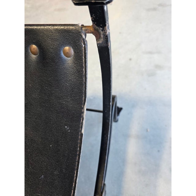 Vintage Italian Curule Savonarola Armchair in Black Leather Brass & Iron For Sale - Image 10 of 17