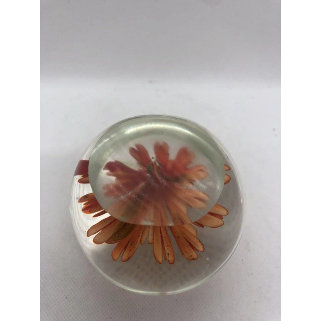 Vintage Round Paperweight With Orange Flower For Sale - Image 6 of 10