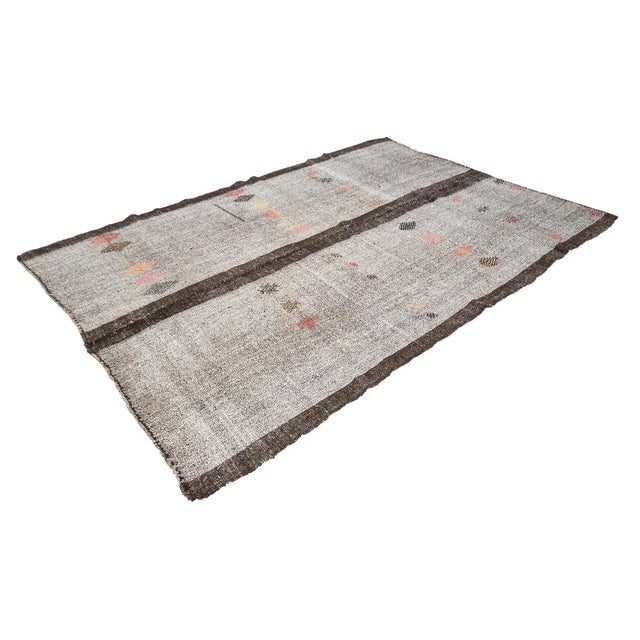 Mid-Century Modern Gray & Brown Vintage Kilim Rug For Sale - Image 3 of 7