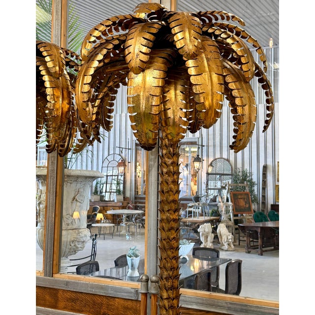 Monumental Pair of Maison Jansen Gilt Metal Palm Tree Floor Lamps For Sale - Image 6 of 16