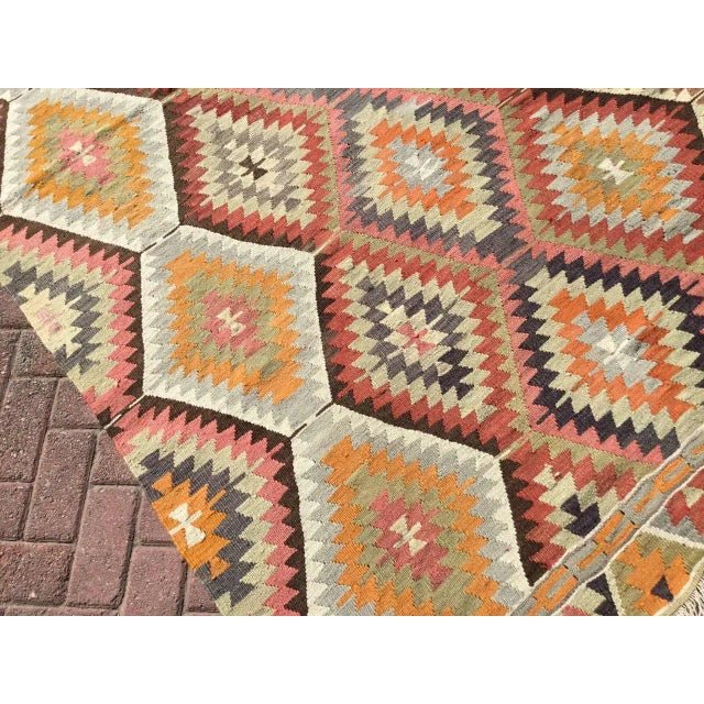 Orange 1960's Handwoven Flatweave Kilim - 75" X 113" For Sale - Image 8 of 11