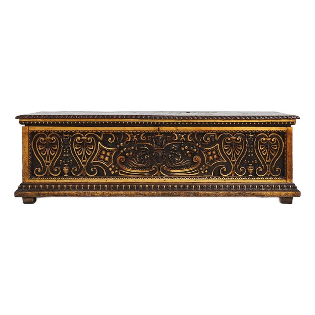 Venetian Carved and Polychroom Oak Chest For Sale