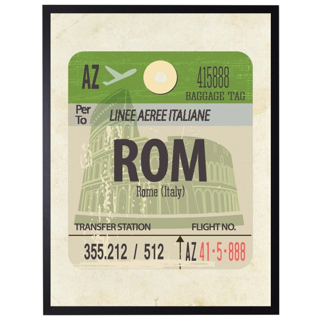 Illustration Rome Travel Ticket Print in Black Shadowbox - 13" x 17" For Sale - Image 3 of 3