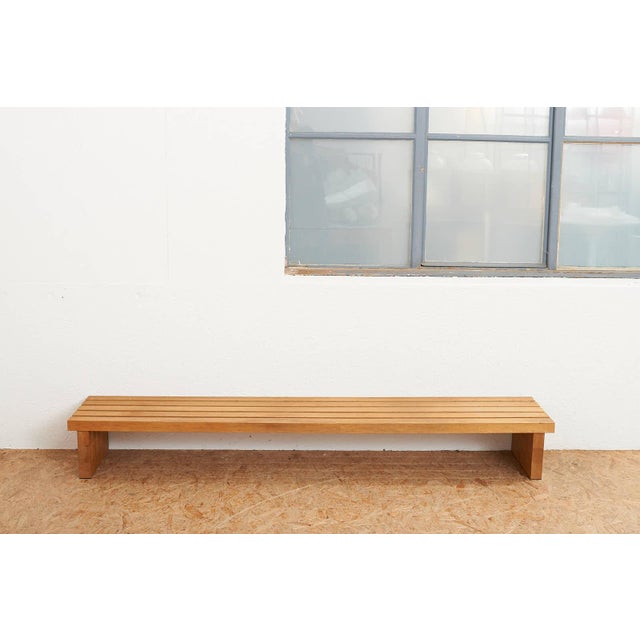 Wooden Bench with Legs and Slats in Oak, 1970s For Sale - Image 13 of 14
