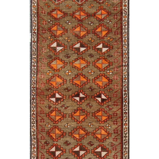 Antique Turkish Tribal Runner in Diamond Design and Geometrics in Green, Rust For Sale - Image 4 of 7