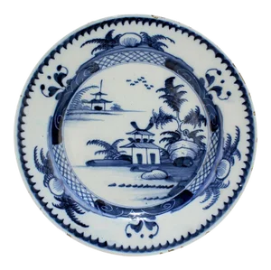 Antique Lambeth 18th Century English Delft Pottery Plate with Chinese Decoration