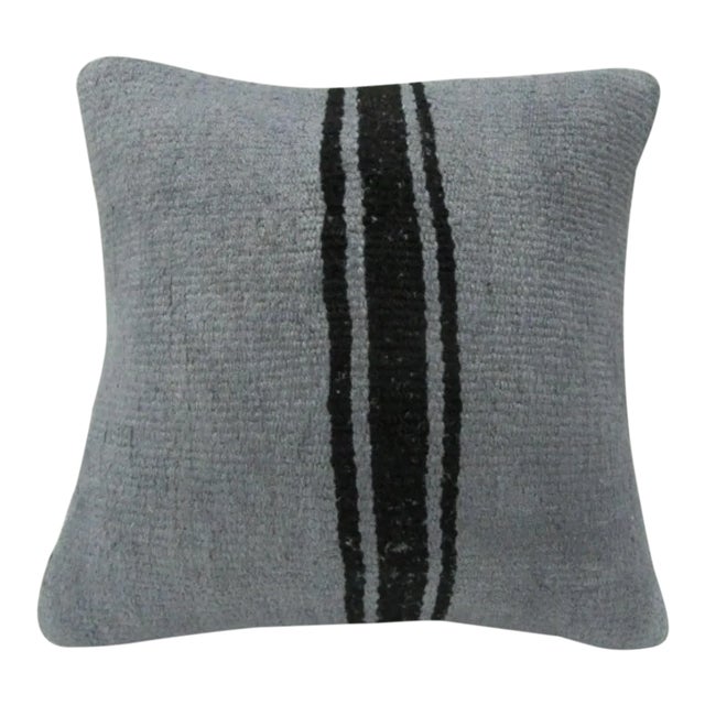 Handmade Striped Gray Turkish Kilim Pillow Cover For Sale