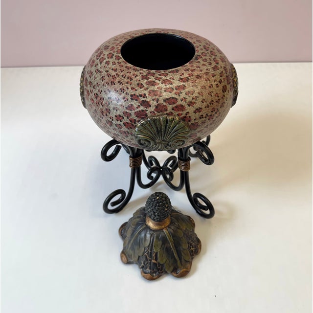 Contemporary Vintage Decorative Leopard Pattern Box With Finial Lid by John Richard For Sale - Image 3 of 11