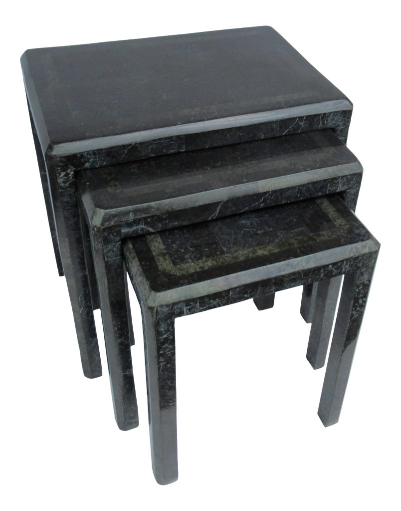 Maitland Smith Tessellated Black and Verdigris Green Marble
