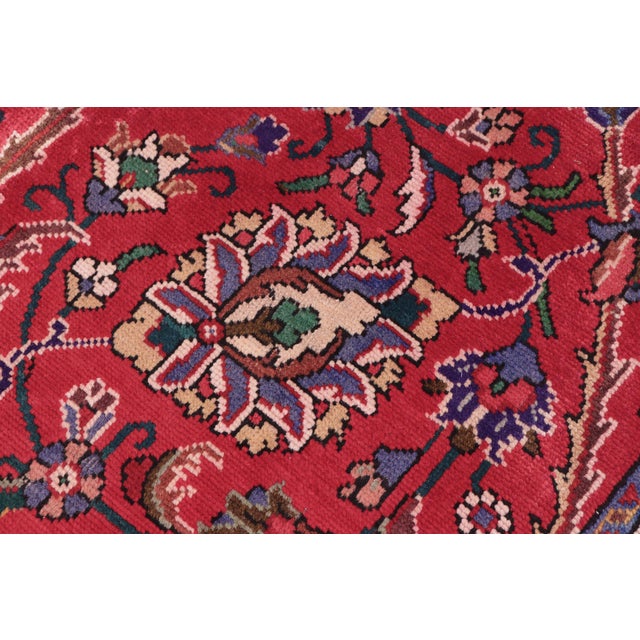 Art Nouveau Floral Persian Vintage Tabriz Red/Purple Wool Rug - 9'7'' X 13'1'' For Sale - Image 3 of 10