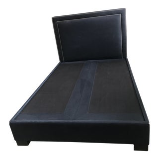 Custom Linen and Nail Head Upholstered Queen Bed For Sale