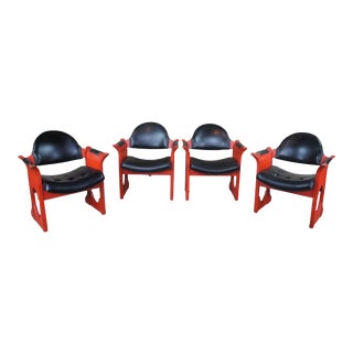 Mid Century Stanley Furniture Vinyl Retro Arm Chairs - Set of 4 For Sale