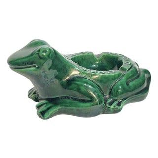 Vintage French Green Frog Ashtray Catchall Dijon For Sale
