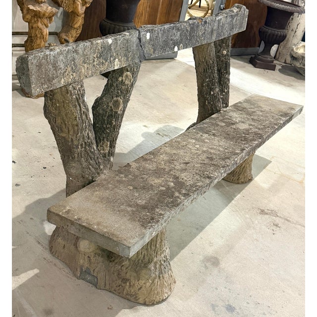 Monumental French Faux Bois Cast Stone Bench Tree Trunk Supports, circa 1920s For Sale - Image 4 of 18