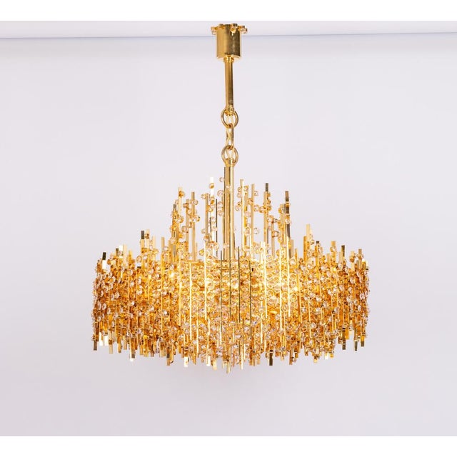 Large Gilt Brass and Crystal Chandelier from Palwa, Germany, 1970s For Sale - Image 13 of 14