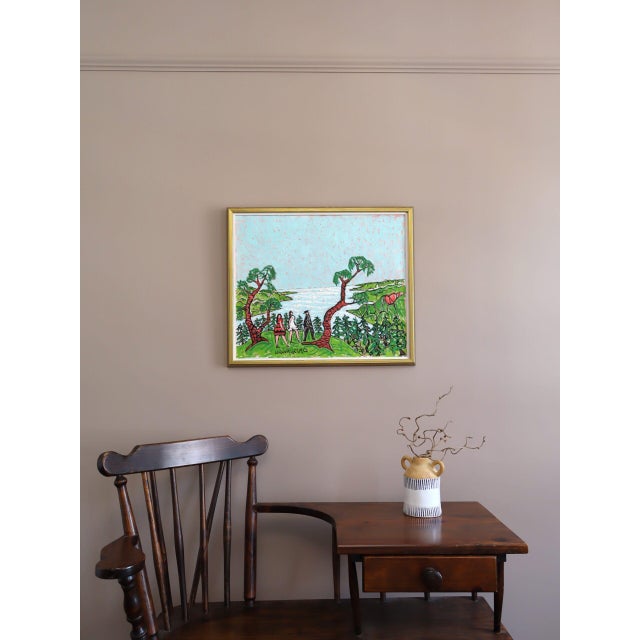 Mid-Century Modern Mid-Century Modern 'Stroll Above the Bay' Expressive Landscape Oil Painting by Swedish Artist Uno Vallman (1913-2004), Framed For Sale - Image 3 of 14