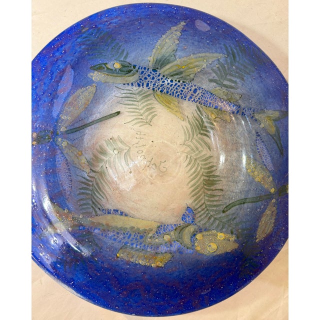Blue Antique 1930's Ernst Hantich & Co Johnolyth Dragonfly Fish Glass Glass Bowl Dish For Sale - Image 8 of 15