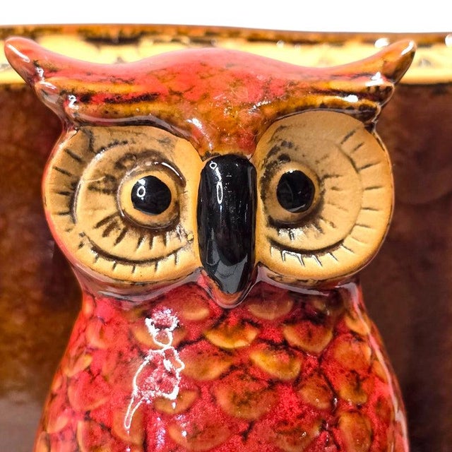 Ceramic Vintage Ceramic Great Horned Owl Bookends – Red Glaze Sculptural Pair For Sale - Image 7 of 15