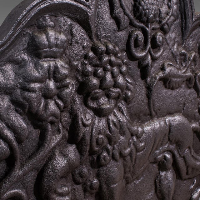 Metal Antique Relief Fire Back, English, Iron, Fireplace Reflector, Victorian, c.1895 For Sale - Image 7 of 8