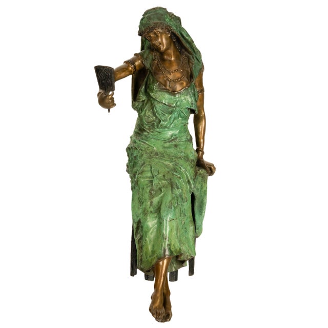 A very large & finely modeled antique Italian cold-painted Orientalist bronze of a young Arab girl, by the Italian...
