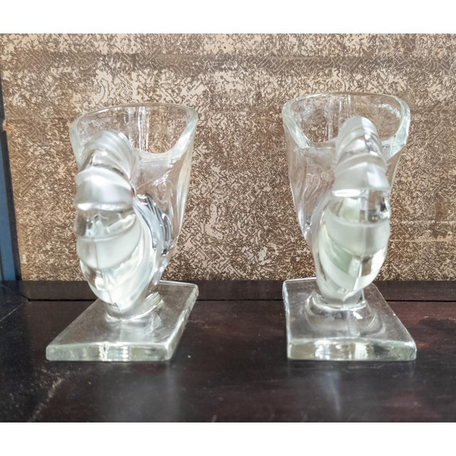 American 20th Century Pair of Pressed Glass Nautilus Shell Bookends or Flower Vases For Sale - Image 3 of 13