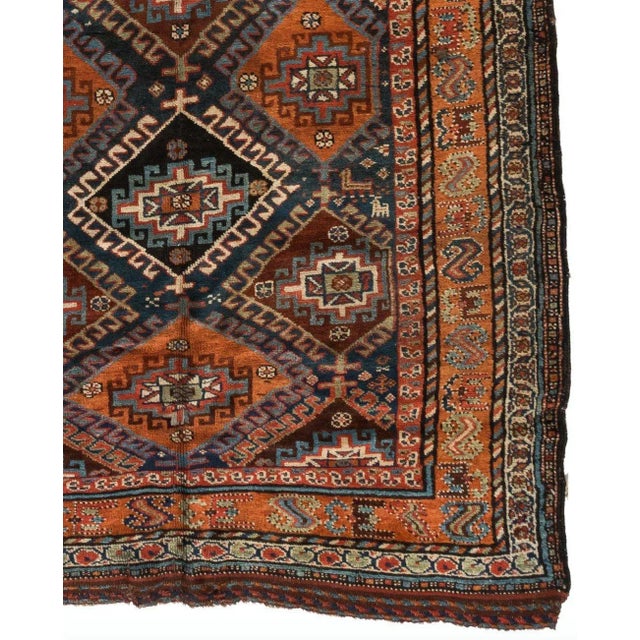 Antique Green Blue Tribal Geometric Persian Kurd Area Rug, circa 1920s-1930s For Sale - Image 4 of 5