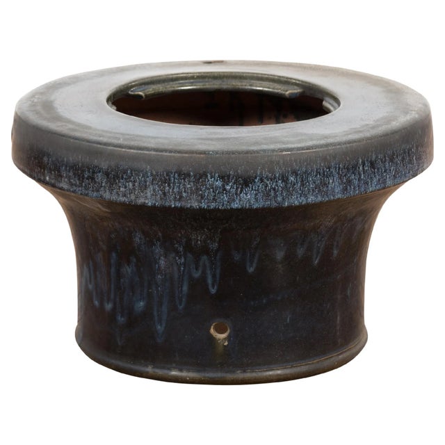 Japanese Antique Blue and Black Glazed Ceramic Hibachi for Drinking Saké For Sale - Image 13 of 13