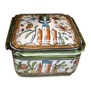 Early 20th Century French Hand Painted Box Signed, Earthenware Porcelain