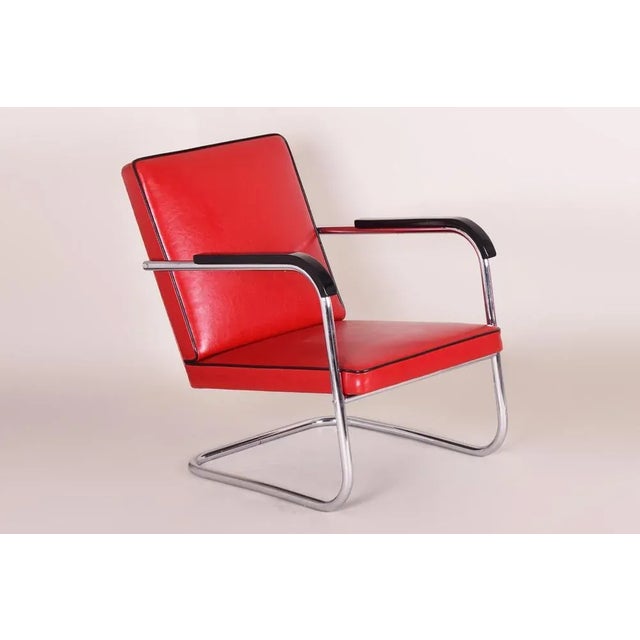 Red Art Deco Red Tubular Armchair by Anton Lorenz for Thonet, 1930s For Sale - Image 8 of 8