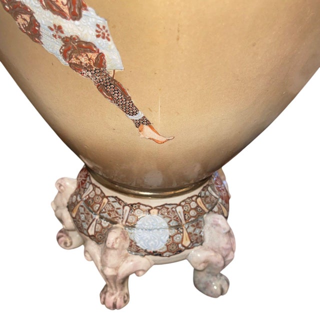 Large Antique Japanese Satsuma Earthenware Floor Vase Meiji Style, Early 20th C. For Sale - Image 10 of 11