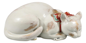Large Antique Japanese Kutani Porcelain Sleeping Cat Sculpture