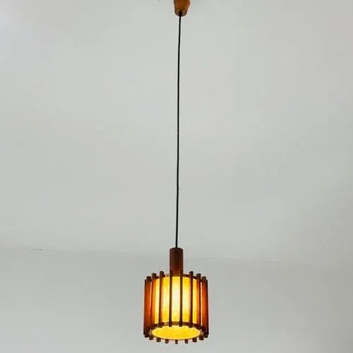 Beige Mid-Century Ceiling Lamp in Teak and Copper, 1960s For Sale - Image 8 of 11