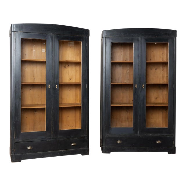 Pair of Early 20th Century Black Painted Pine Bookcases For Sale