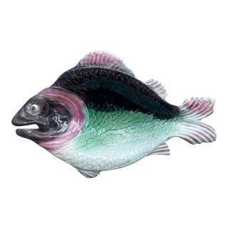 French Antique Majolica Fish Plate For Sale