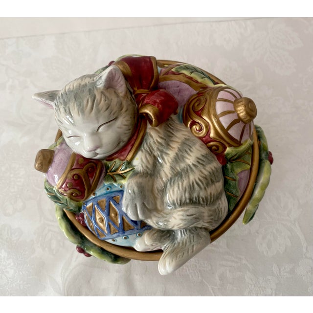 Vintage Fitz and Floyd Figurative Cat Lidded Trinket/Candy Dish For Sale - Image 11 of 13