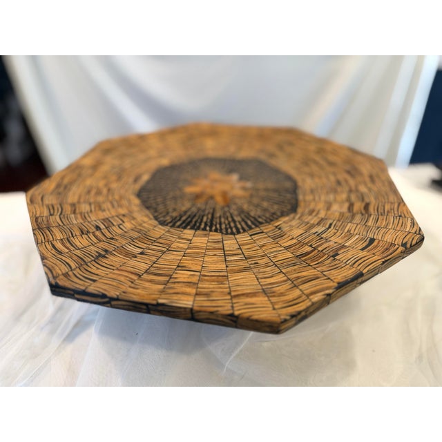 Large 20.5" Vintage Octagonal Basket-Illusion Inlay Platter & Wall Art For Sale - Image 10 of 10