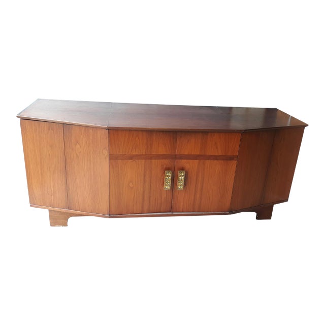 Mid Century Teak Stereo Media Cabinet Sideboard Console For Sale