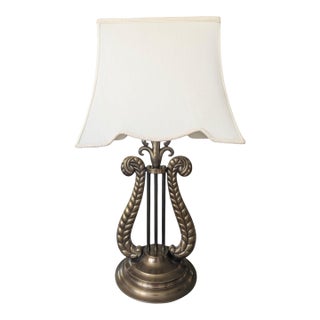 Vintage Chelsea House Neoclassical Lyre Table Lamp With Lamp Shade For Sale