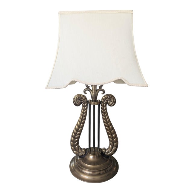 Vintage Chelsea House Neoclassical Lyre Table Lamp With Lamp Shade For Sale