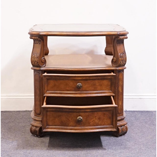 Drexel Heritage Talavera Collection Walnut Contemporary Spanish Mediterranean 27" Square Glass Topped Accent End Table For Sale In Kansas City - Image 6 of 13