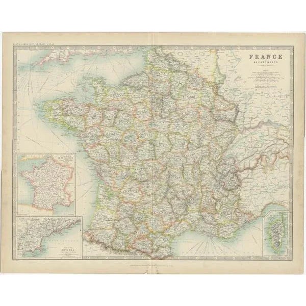 Antique Map of France by Johnston, 1909 For Sale - Image 4 of 6